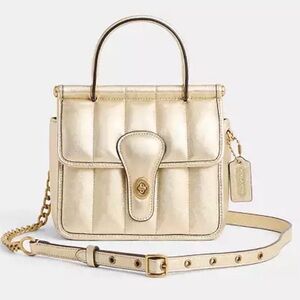 Coach Metallic Gold Quilted Satchel with Chain Strap